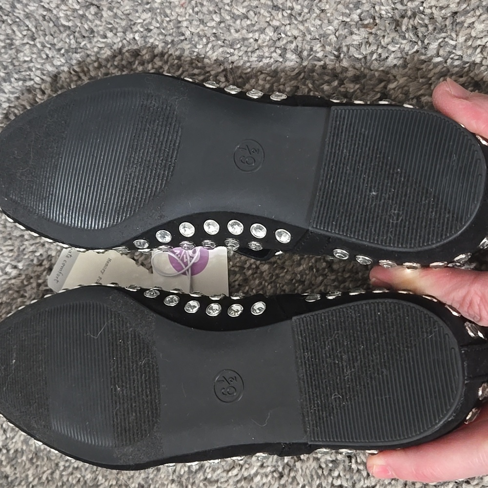 Black Rhinestone Studded Mary Jane Ballet Flats Style Shoes, Size 6.5, NEW W/Tag - Picture 6 of 15